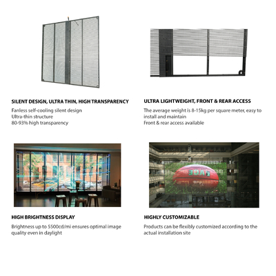 Serie TSF, pantalla LED transparente para interiores fija, diseño de panel ultra delgado, ligero