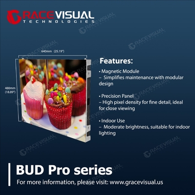 BUD Pro Indoor LED Display ️ Mantenimiento frontal, diseño de montaje en pared sin cable, actualización de 7680Hz, tono de píxeles de 1,25 ∼ 2,5 mm, ángulo de visión ultra ancho