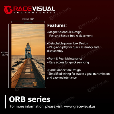 Pantalla LED de alquiler para exteriores de la serie ORB disponible en pasos de píxeles de 2,6 mm, 2,9 mm, 3,9 mm y 4,8 mm con alto brillo de 4500 nits y una frecuencia de actualización suave de 7680 Hz